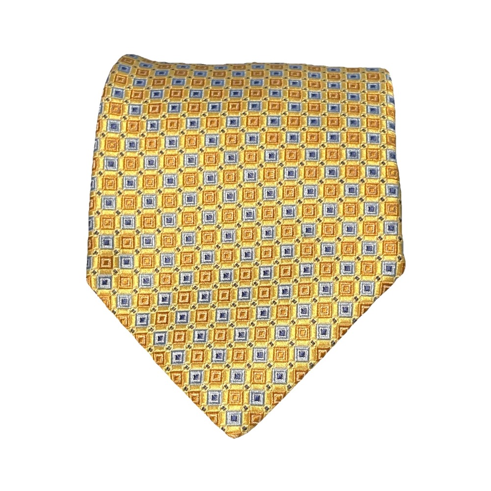 BROOKS BROTHERS Stain Resistant Men's Silk Necktie Designer Yellow Blue‎ Square - Picture 5 of 5
